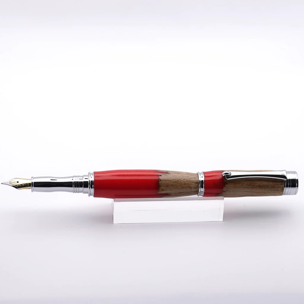 Oak and Red Fountain Pen with Chrome Plated Fittings (1055)
