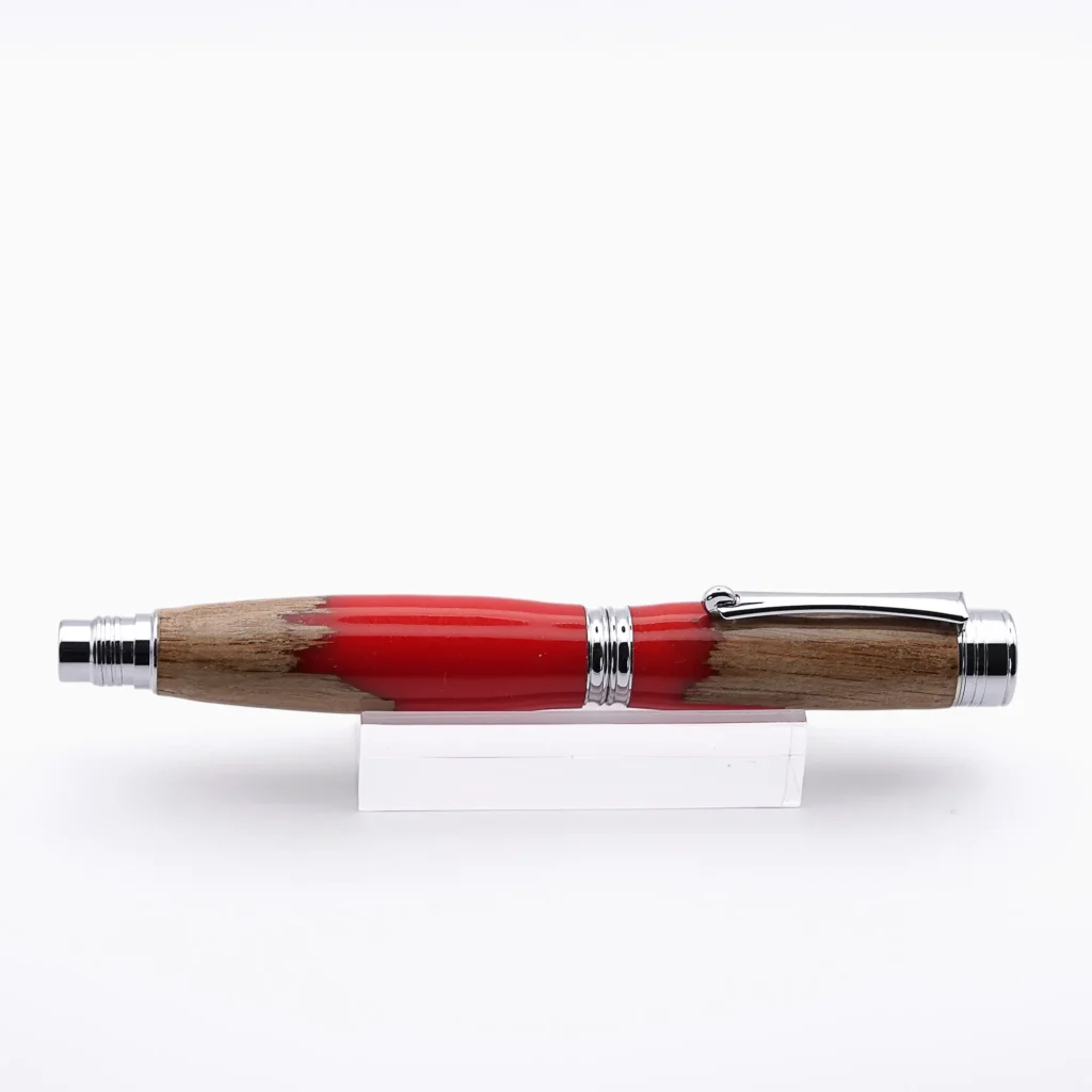 Oak and Red Fountain Pen with Chrome Plated Fittings (1055)
