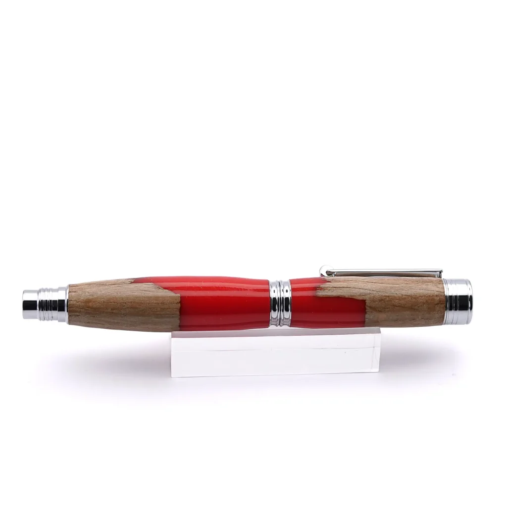 Oak and Red Fountain Pen with Chrome Plated Fittings (1055)