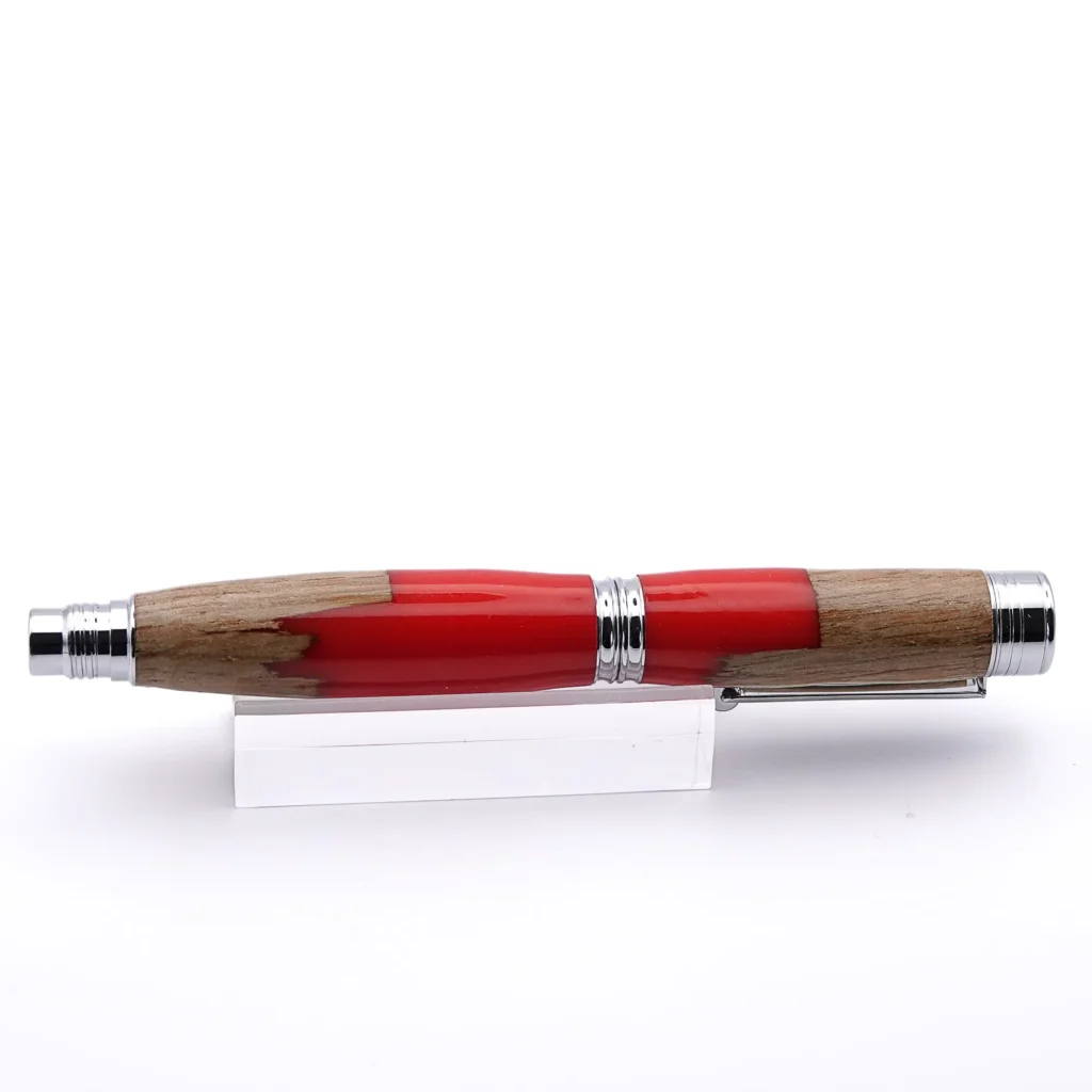 Oak and Red Fountain Pen with Chrome Plated Fittings (1055)
