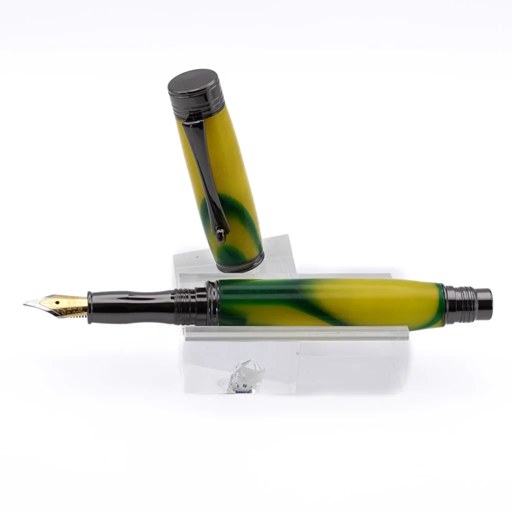 Yellow and Green Fountain Pen with Gun Metal Fittings (1064)