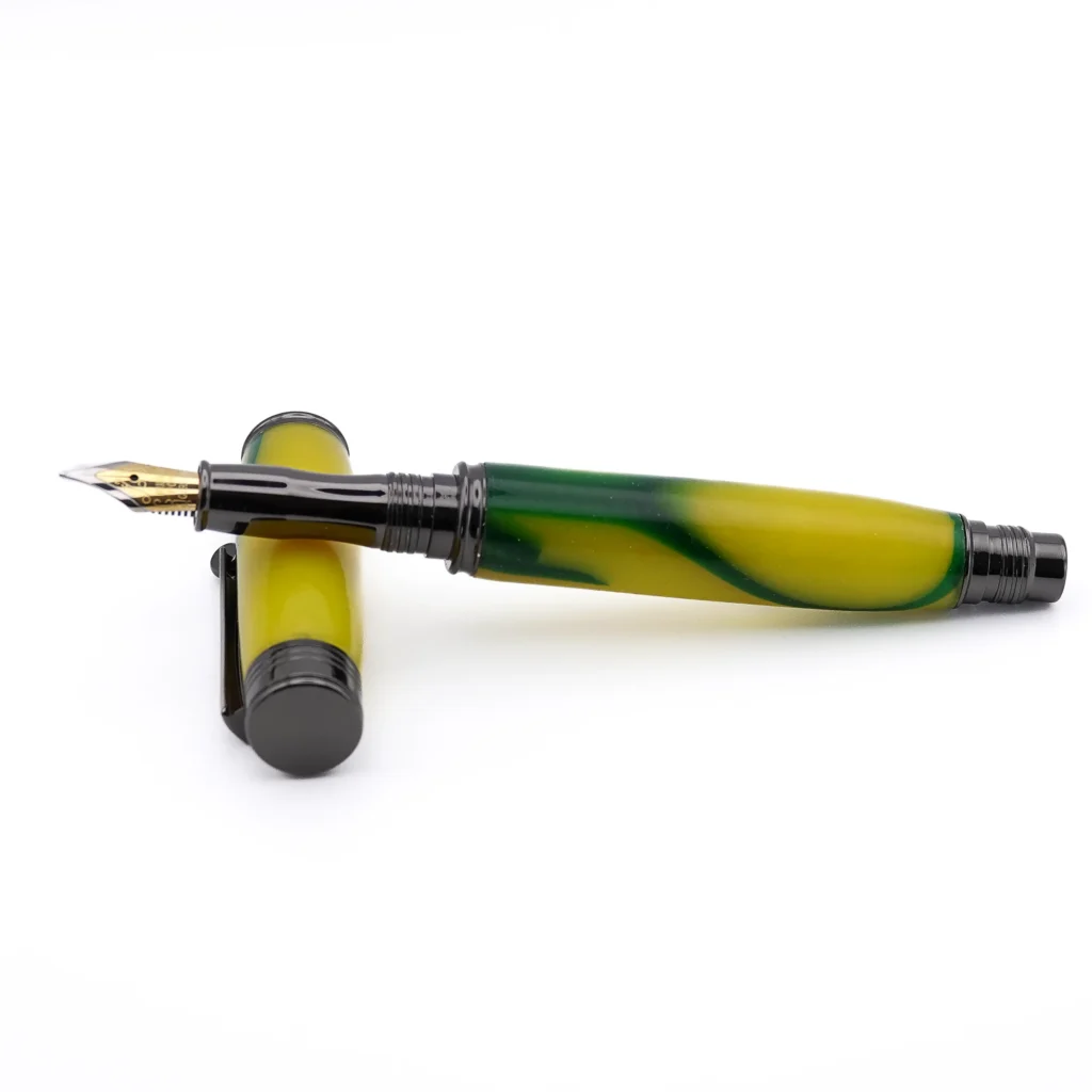Yellow and Green Fountain Pen with Gun Metal Fittings (1064)