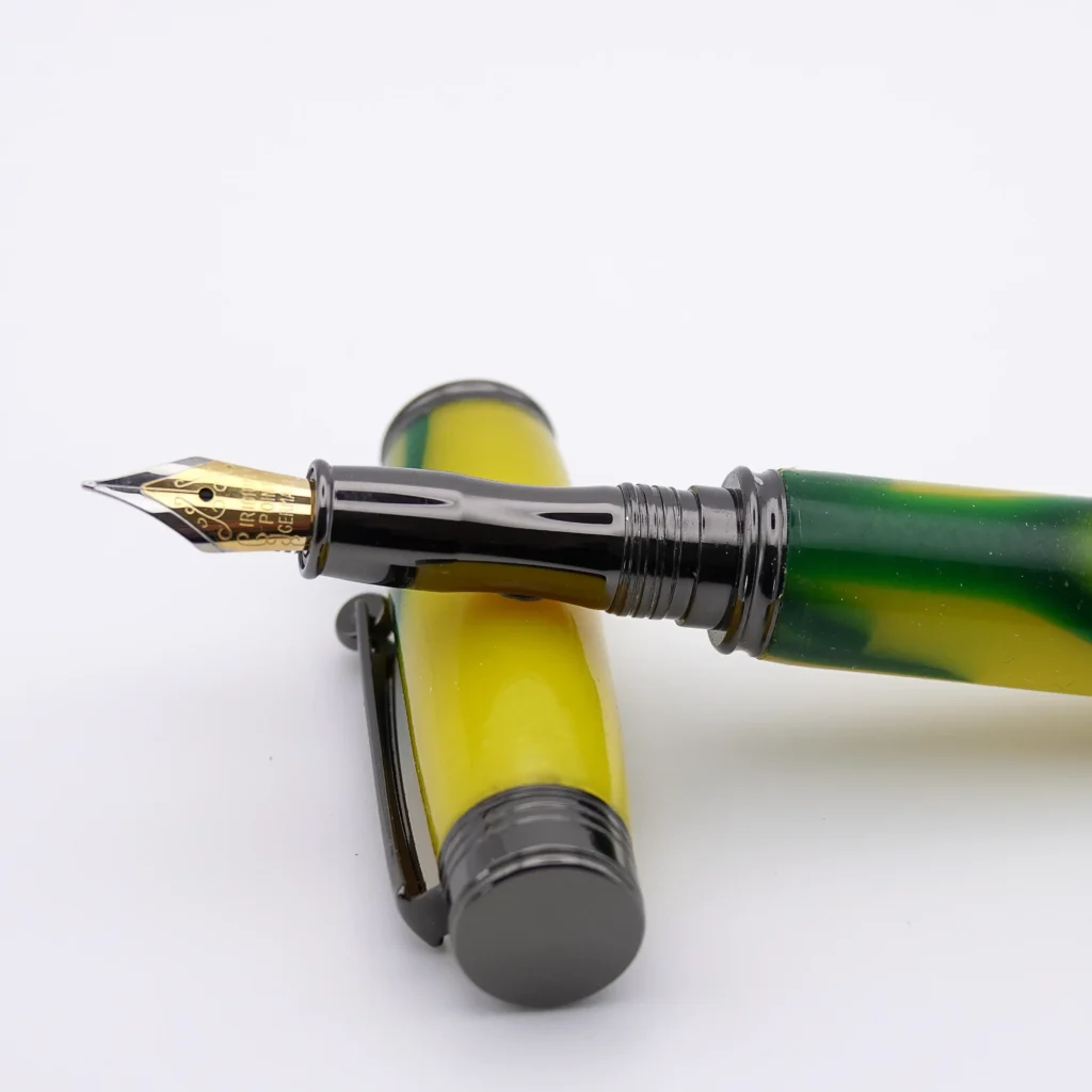 Yellow and Green Fountain Pen with Gun Metal Fittings (1064)