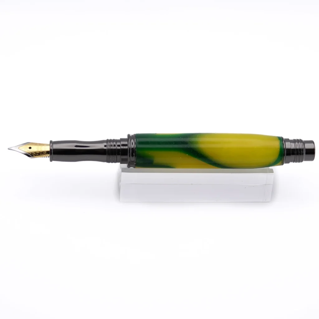 Yellow and Green Fountain Pen with Gun Metal Fittings (1064)
