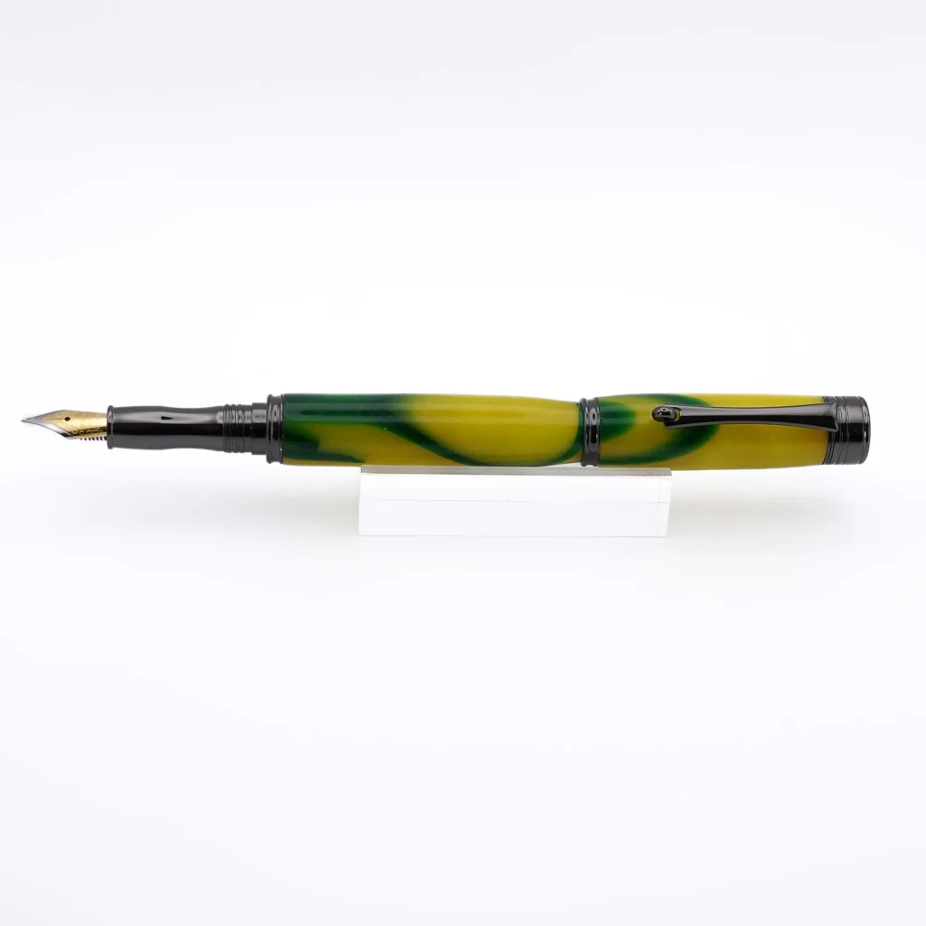 Yellow and Green Fountain Pen with Gun Metal Fittings (1064)