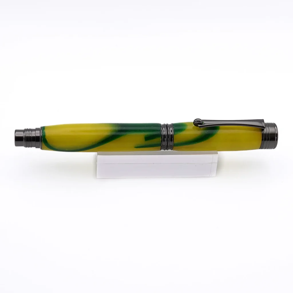 Yellow and Green Fountain Pen with Gun Metal Fittings (1064)