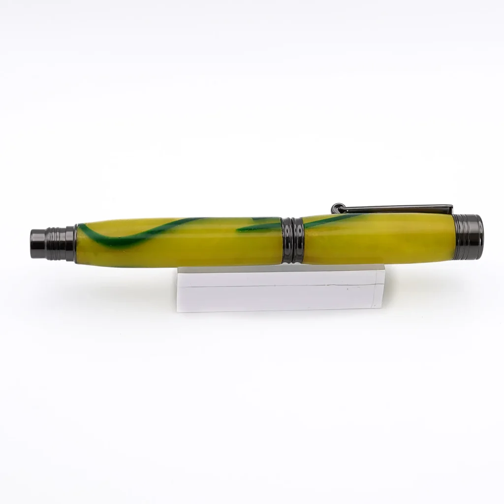 Yellow and Green Fountain Pen with Gun Metal Fittings (1064)