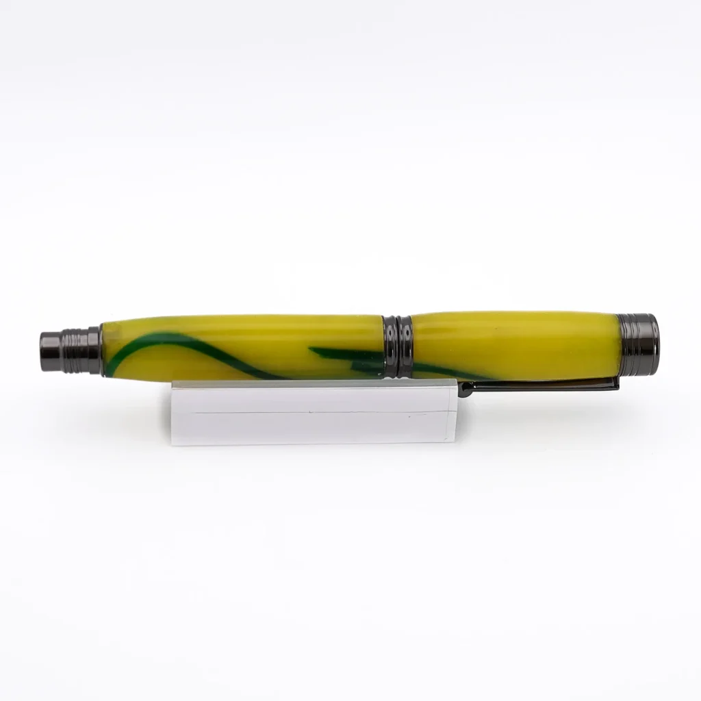 Yellow and Green Fountain Pen with Gun Metal Fittings (1064)