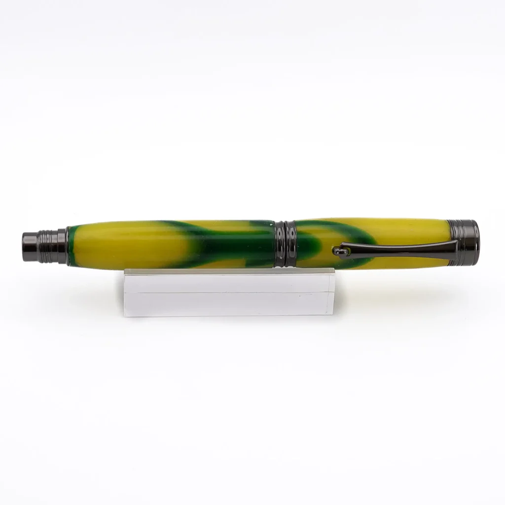 Yellow and Green Fountain Pen with Gun Metal Fittings (1064)