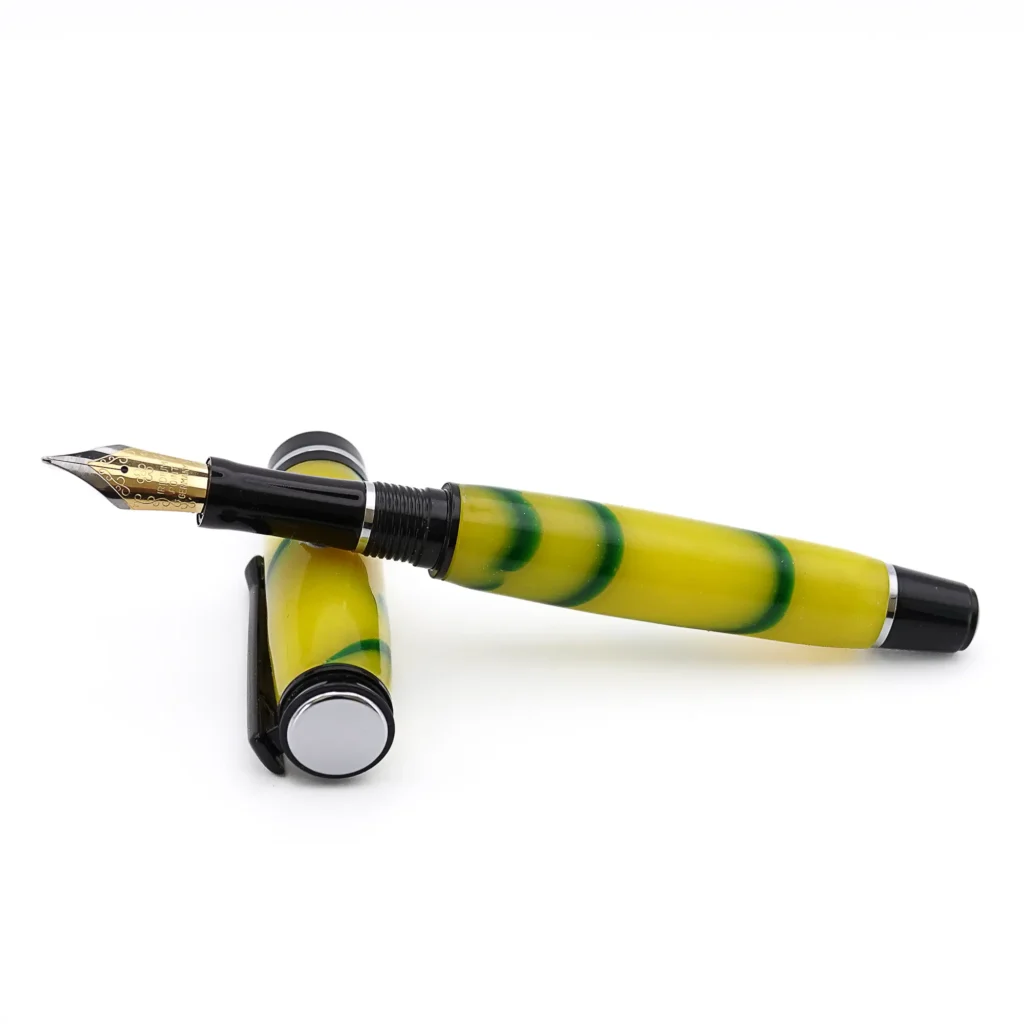 Yellow and Green Fountain Pen with Black Chrome and Chrome Fittings (1069)