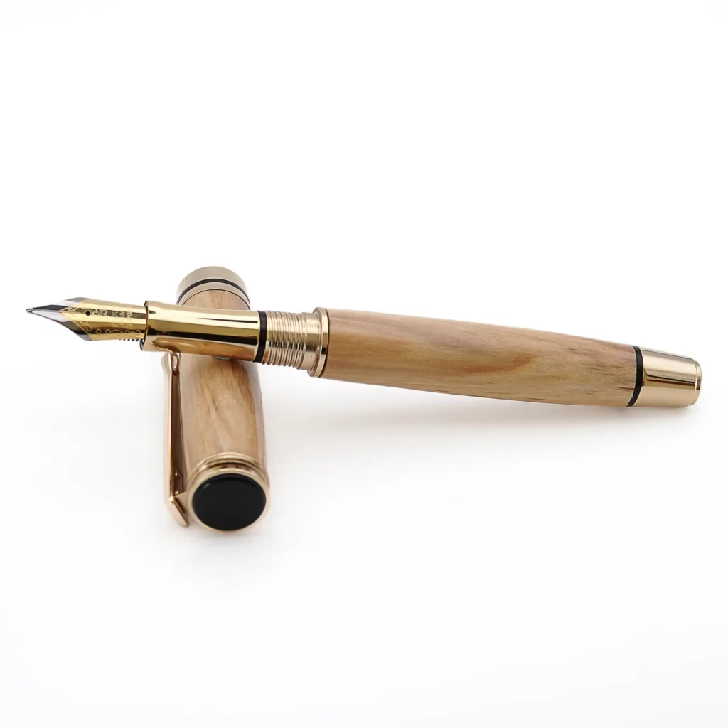 Olive Fountain Pen with Gold and Black Chrome Fittings (1070)