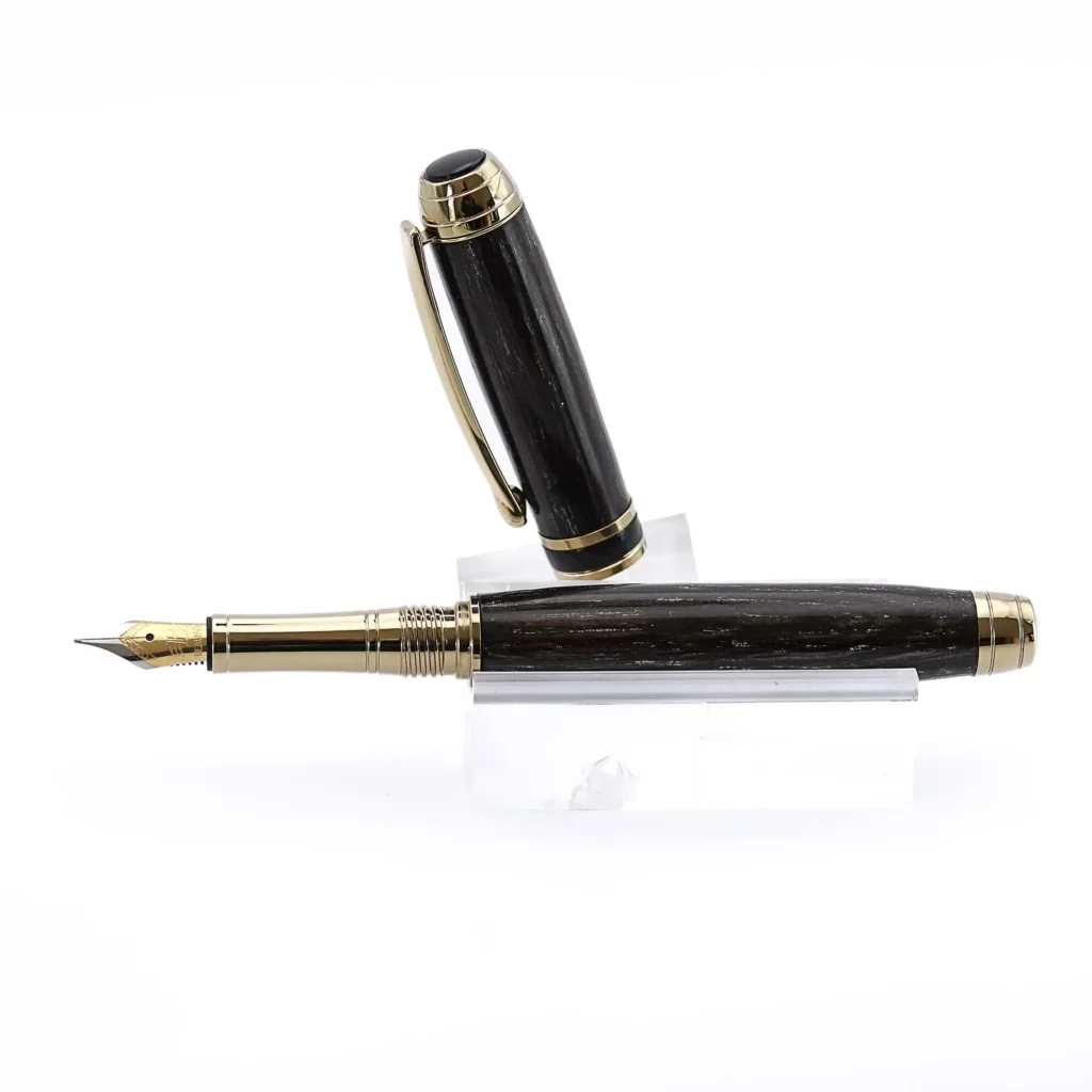 Luxury Bog Oak Fountain Pen with Titanium Gold and Black Chrome Fittings (1071)