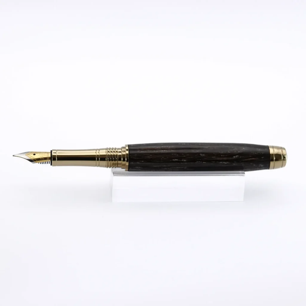 Luxury Bog Oak Fountain Pen with Titanium Gold and Black Chrome Fittings (1071)