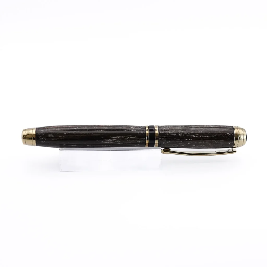 Luxury Bog Oak Fountain Pen with Titanium Gold and Black Chrome Fittings (1071)