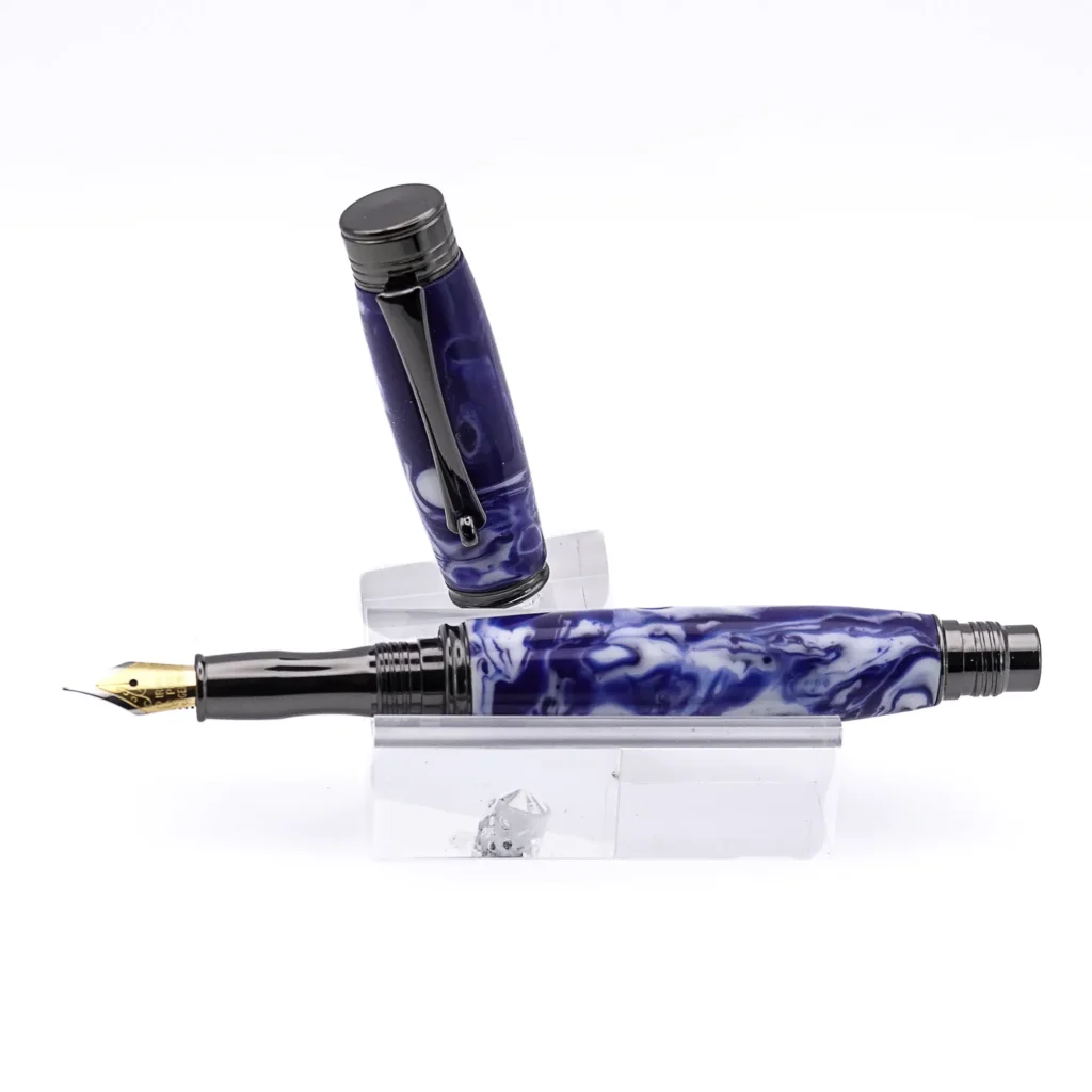 Blue and White Fountain Pen with Gun Metal Fittings (1094)