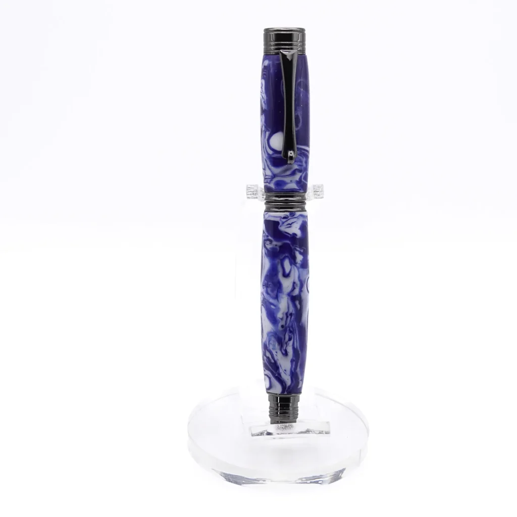 Blue and White Fountain Pen with Gun Metal Fittings (1094)
