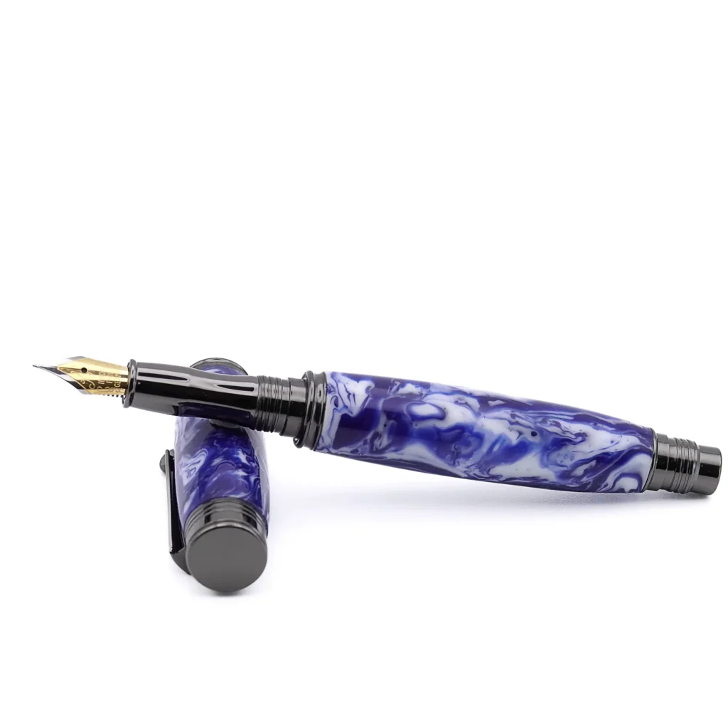 Blue and White Fountain Pen with Gun Metal Fittings (1094)