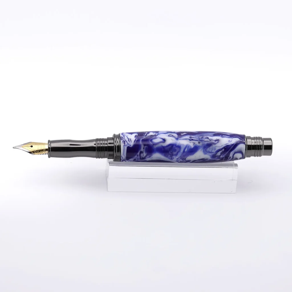 Blue and White Fountain Pen with Gun Metal Fittings (1094)