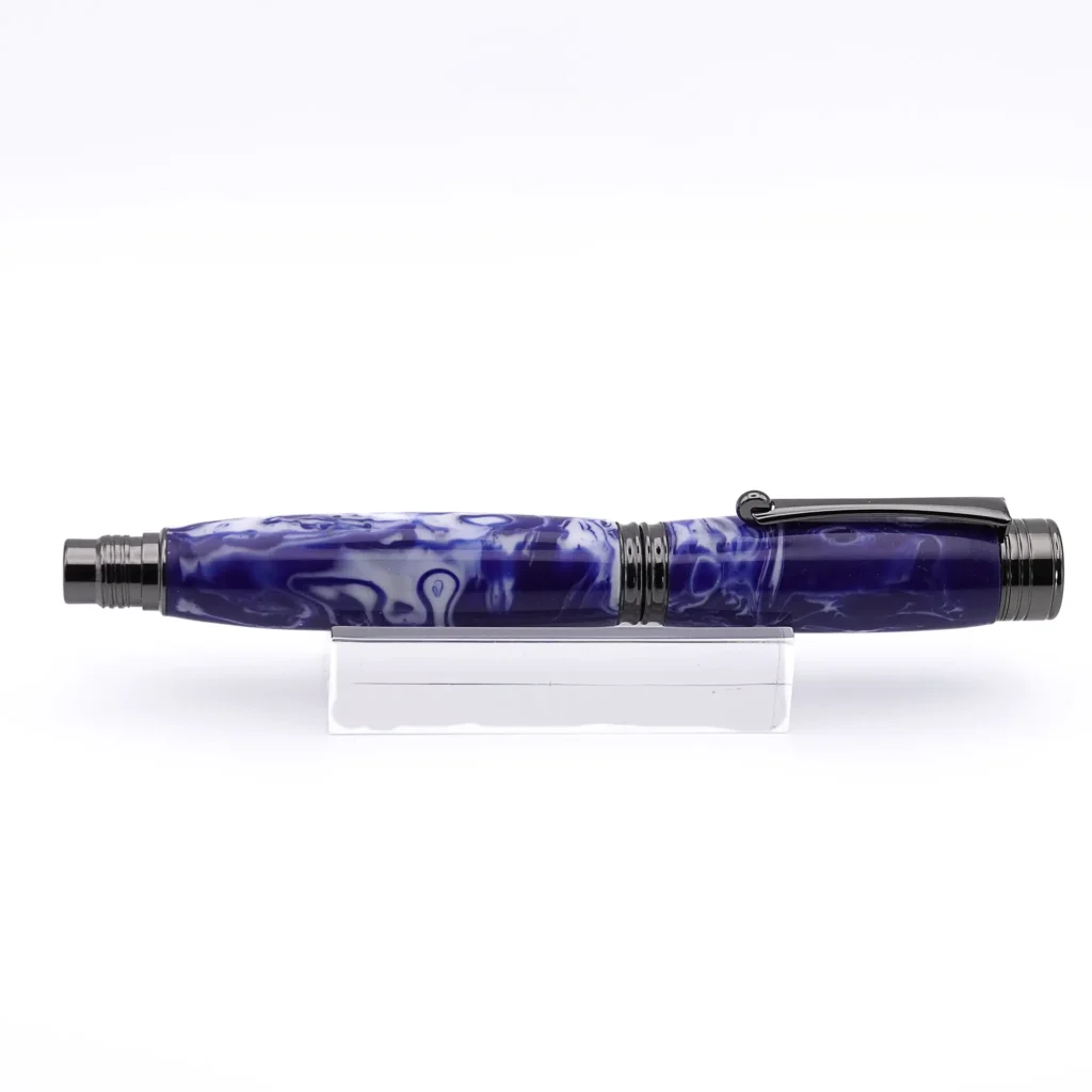 Blue and White Fountain Pen with Gun Metal Fittings (1094)