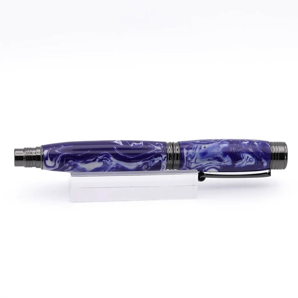 Blue and White Fountain Pen with Gun Metal Fittings (1094)