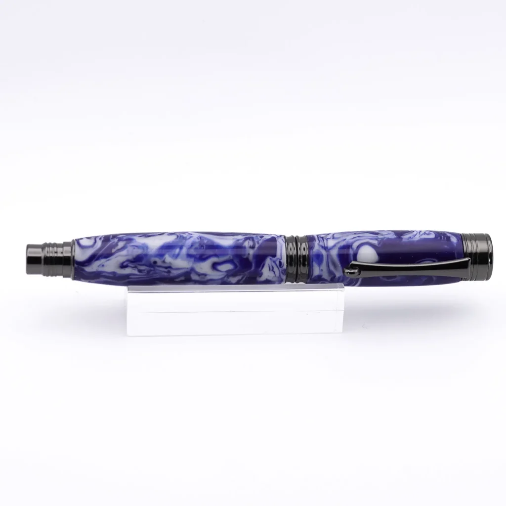 Blue and White Fountain Pen with Gun Metal Fittings (1094)