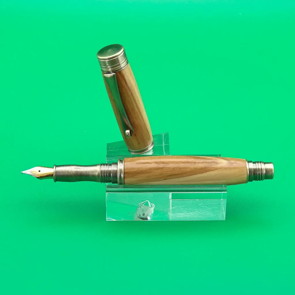 Olive Fountain Pen with Antique Plated Fittings (1122)