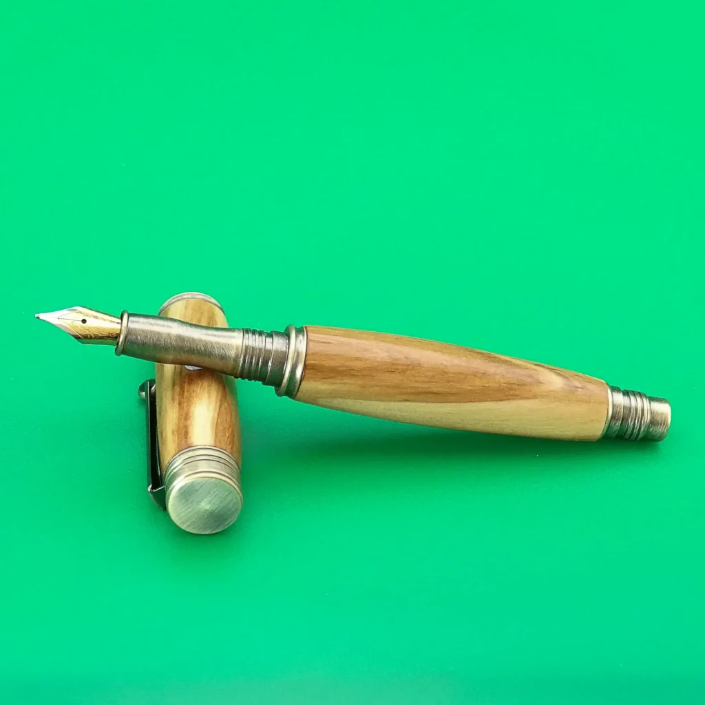 Olive Fountain Pen with Antique Plated Fittings (1122)