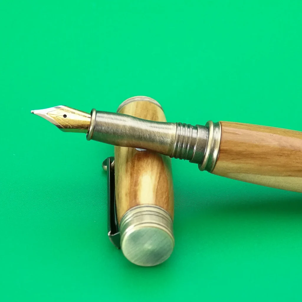 Olive Fountain Pen with Antique Plated Fittings (1122)