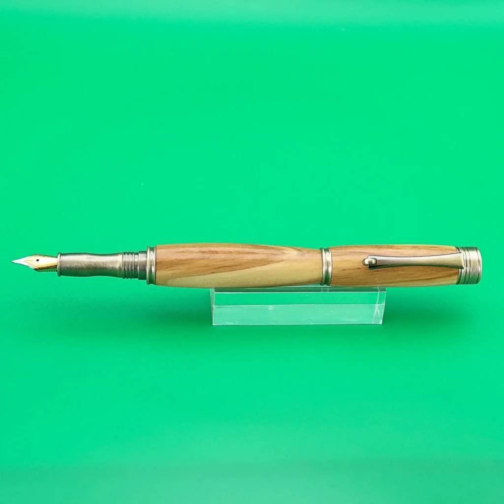 Olive Fountain Pen with Antique Plated Fittings (1122)