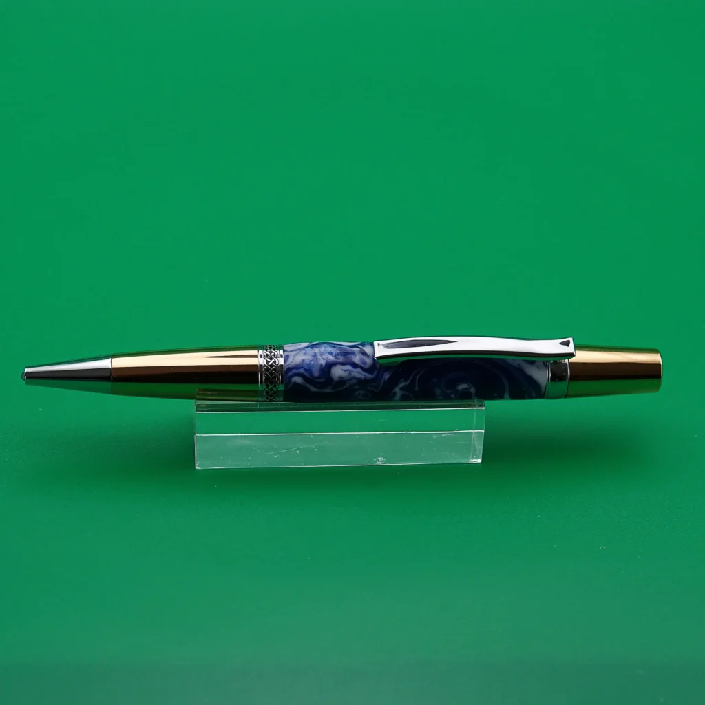 Blue and White Ballpoint Pen with Gold Plated Fitting (1133)