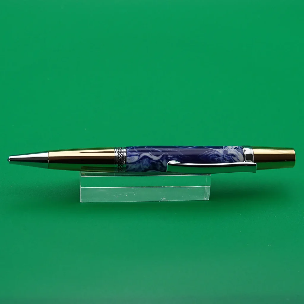 Blue and White Ballpoint Pen with Gold Plated Fitting (1133)