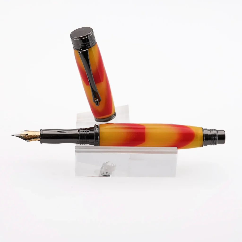 Yellow and Red Fountain Pen with Gun Metal Fittings (1143)