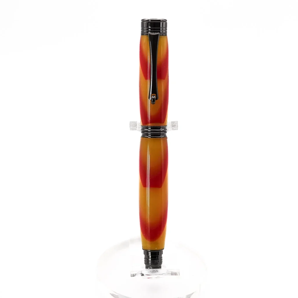 Yellow and Red Fountain Pen with Gun Metal Fittings (1143)