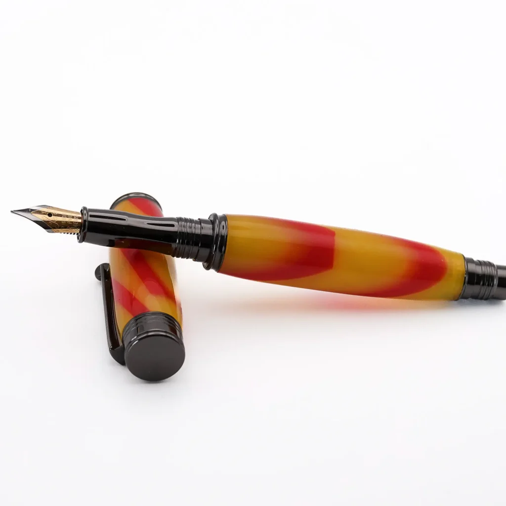 Yellow and Red Fountain Pen with Gun Metal Fittings (1143)