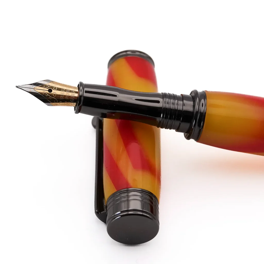 Yellow and Red Fountain Pen with Gun Metal Fittings (1143)