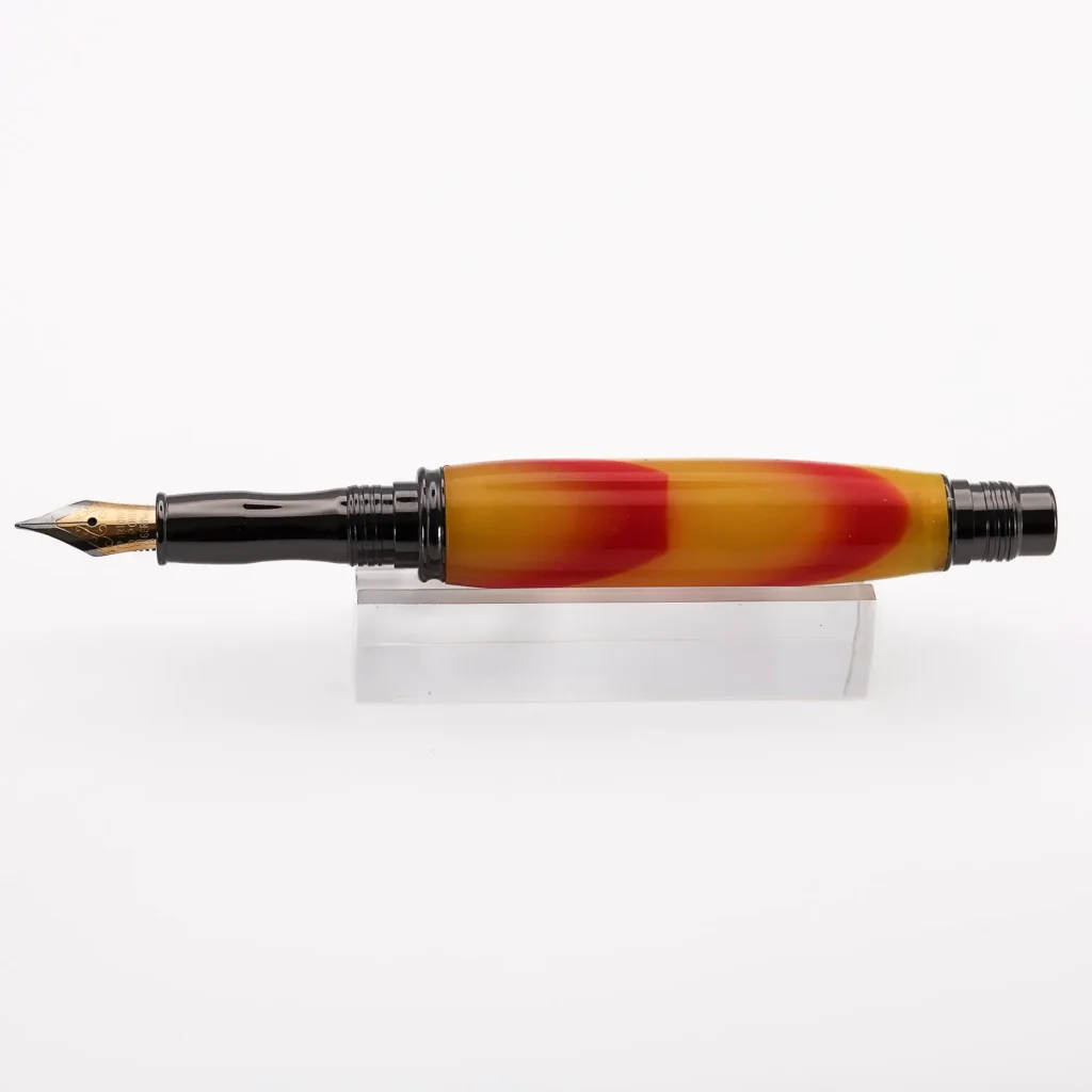 Yellow and Red Fountain Pen with Gun Metal Fittings (1143)