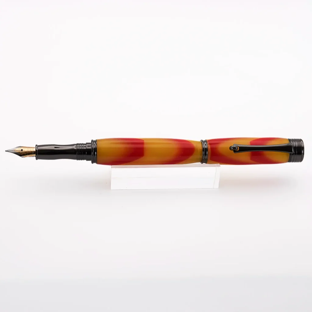 Yellow and Red Fountain Pen with Gun Metal Fittings (1143)