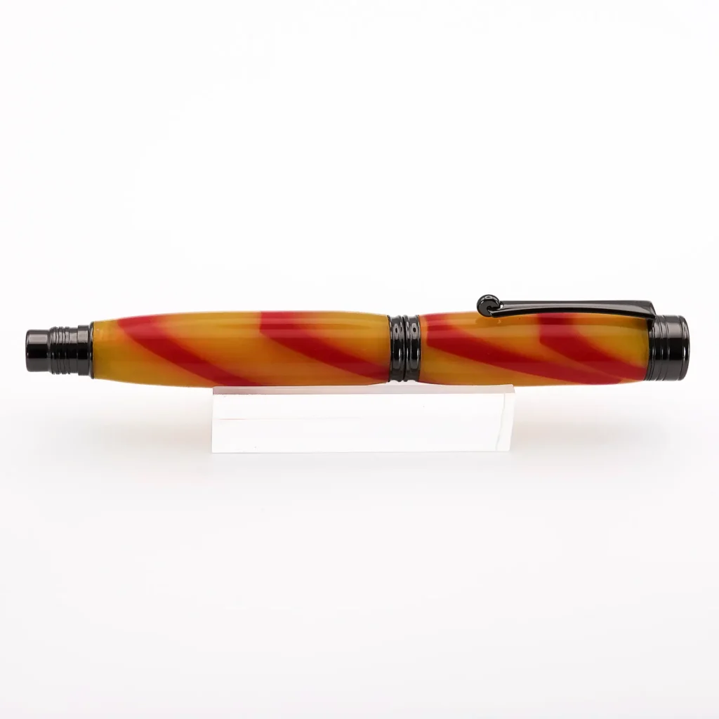 Yellow and Red Fountain Pen with Gun Metal Fittings (1143)