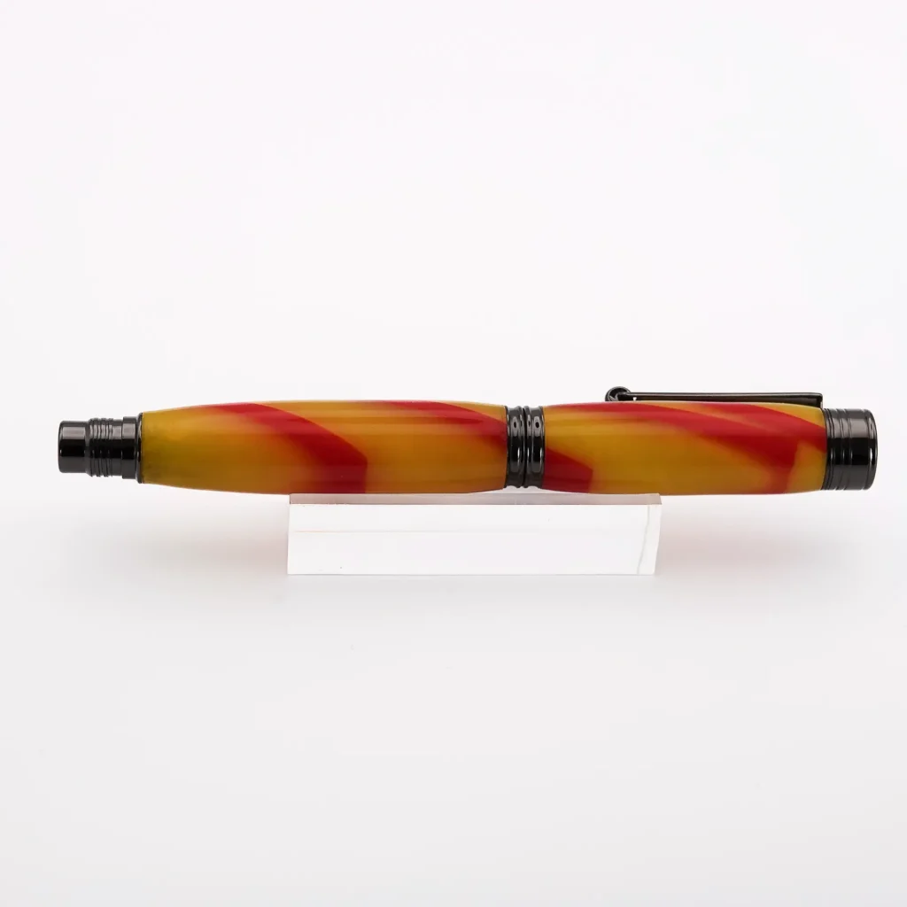 Yellow and Red Fountain Pen with Gun Metal Fittings (1143)
