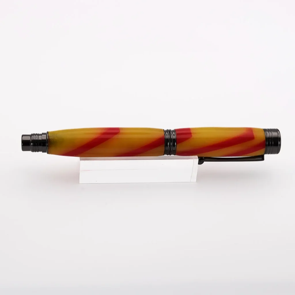 Yellow and Red Fountain Pen with Gun Metal Fittings (1143)