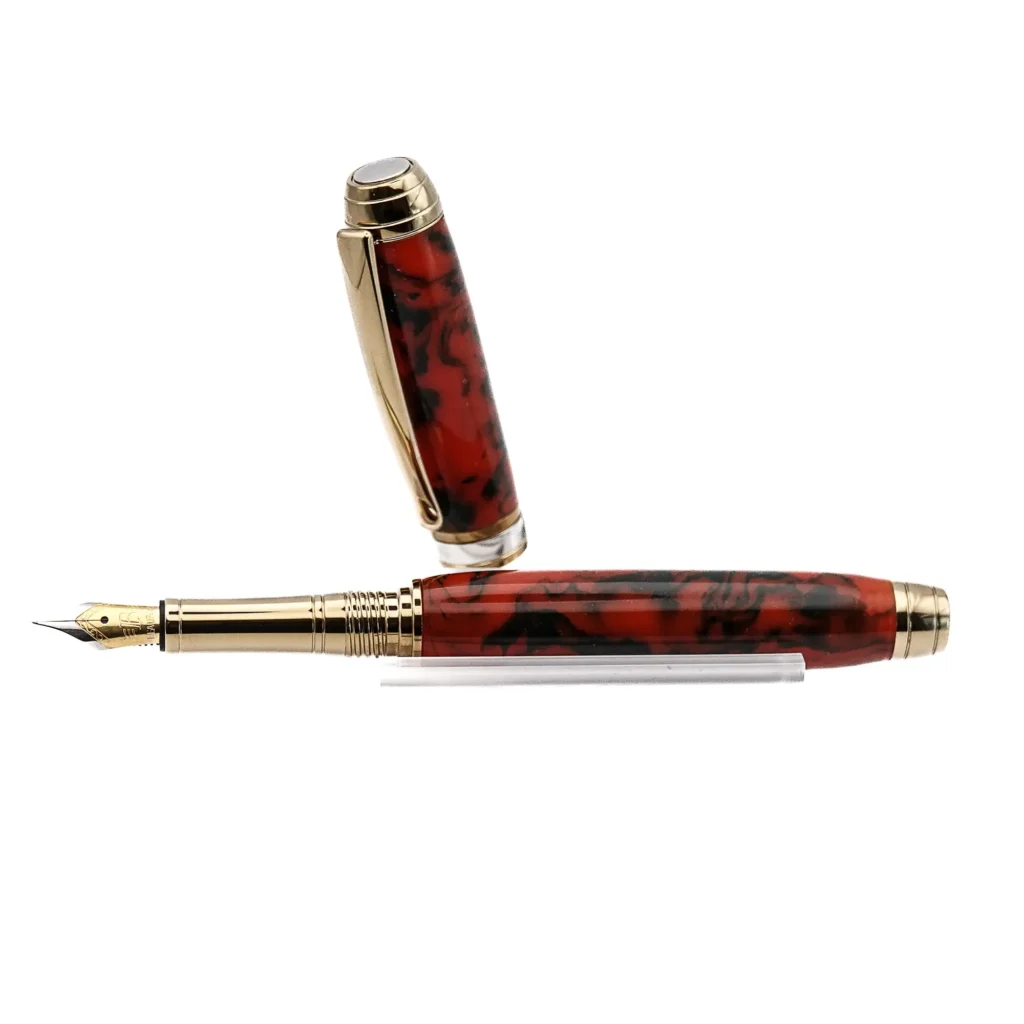 Red and Black Luxury Fountain Pen with Titanium Gold Fittings (1153)