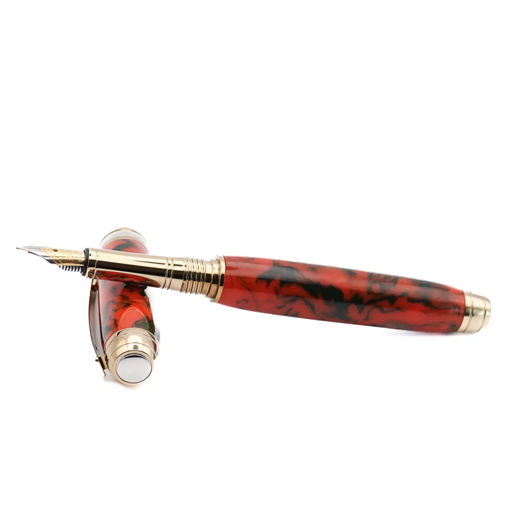 Red and Black Luxury Fountain Pen with Titanium Gold Fittings (1153)