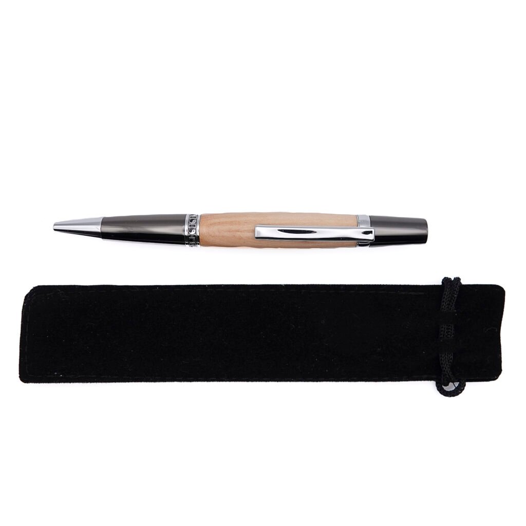 Medlar Ballpoint Pen with Gun Metal Fittings and Yin Yang Centre Ring (1170)