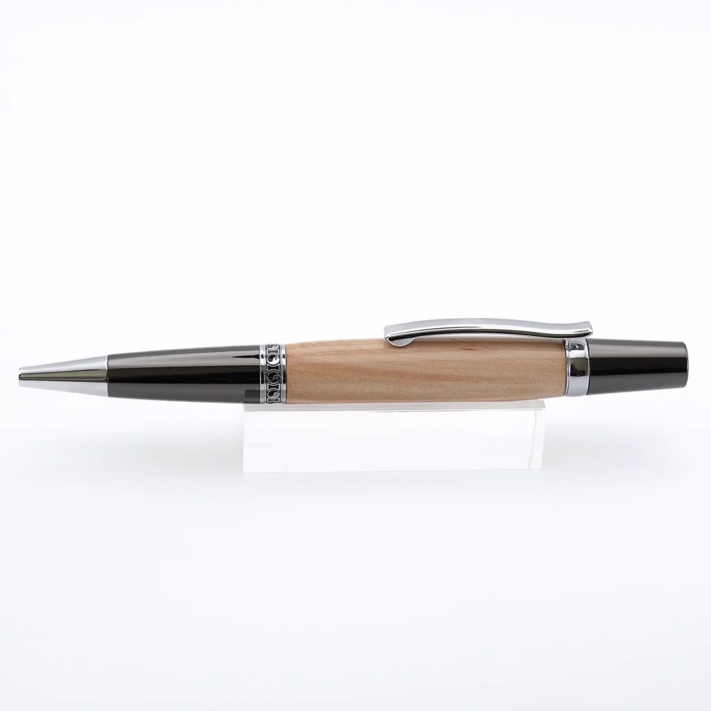 Medlar Ballpoint Pen with Gun Metal Fittings and Yin Yang Centre Ring (1170)