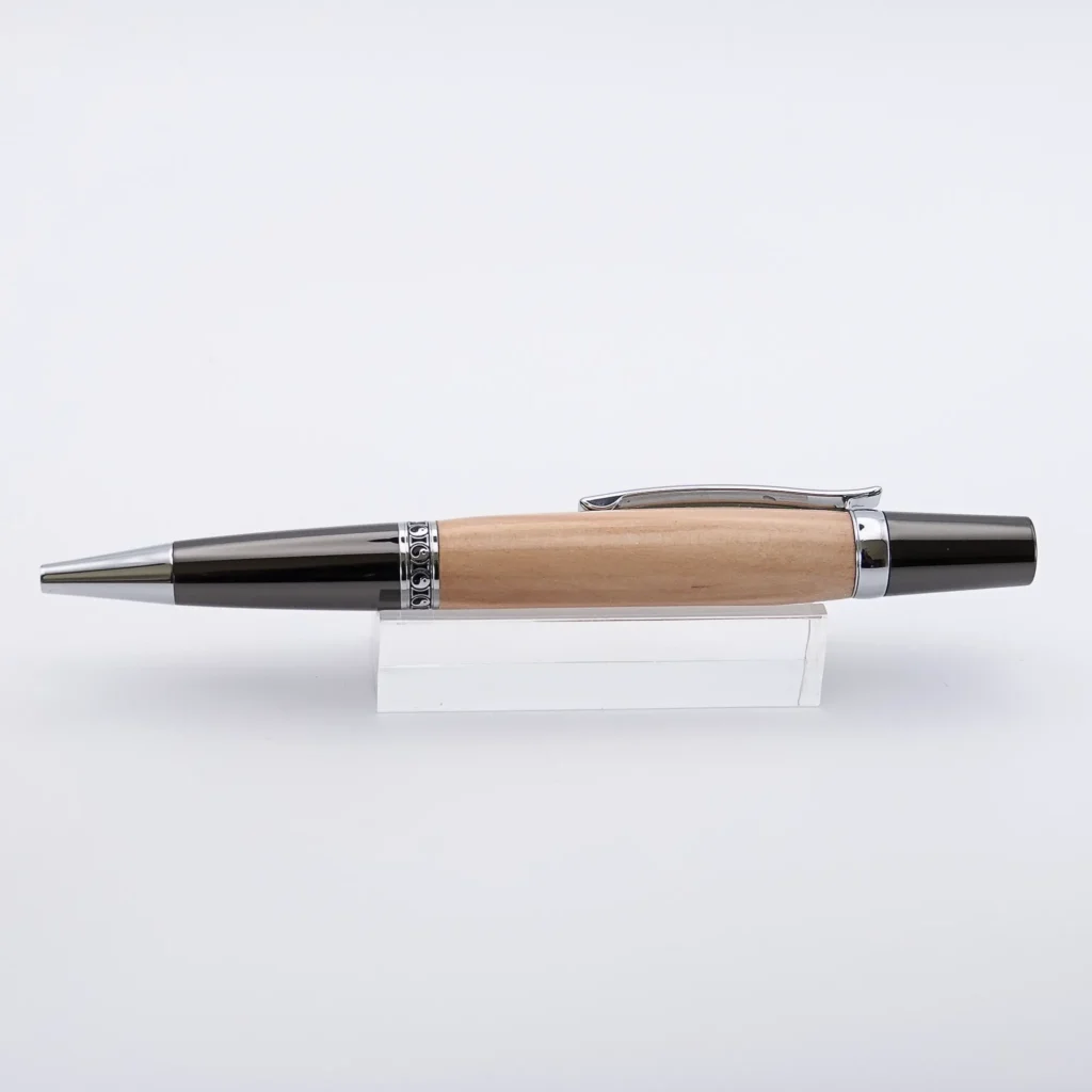 Medlar Ballpoint Pen with Gun Metal Fittings and Yin Yang Centre Ring (1170)