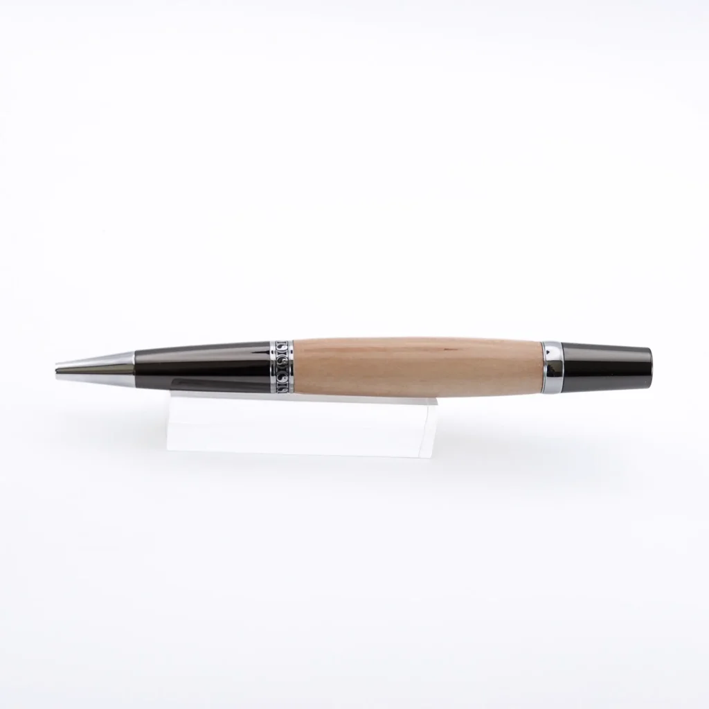 Medlar Ballpoint Pen with Gun Metal Fittings and Yin Yang Centre Ring (1170)