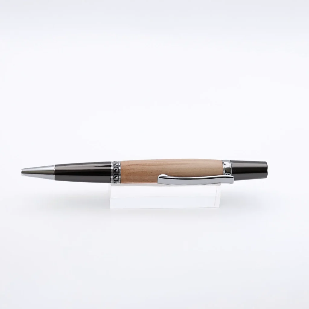 Medlar Ballpoint Pen with Gun Metal Fittings and Yin Yang Centre Ring (1170)