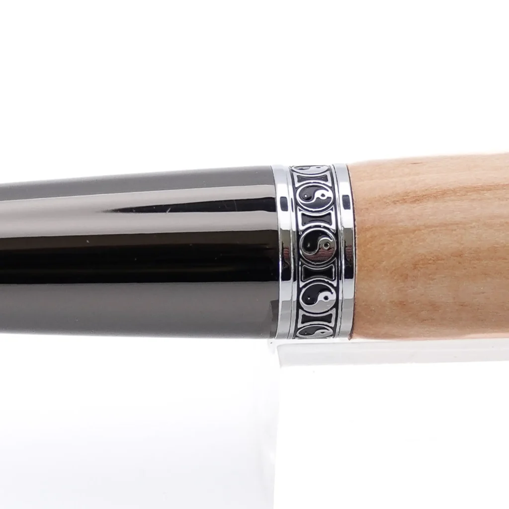 Medlar Ballpoint Pen with Gun Metal Fittings and Yin Yang Centre Ring (1170)