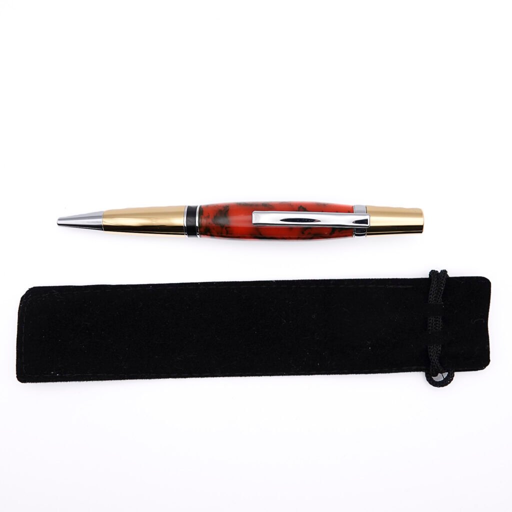 Red and Black Ballpoint Pen with Gold Plated Fittings and Black Centre Ring (1171)