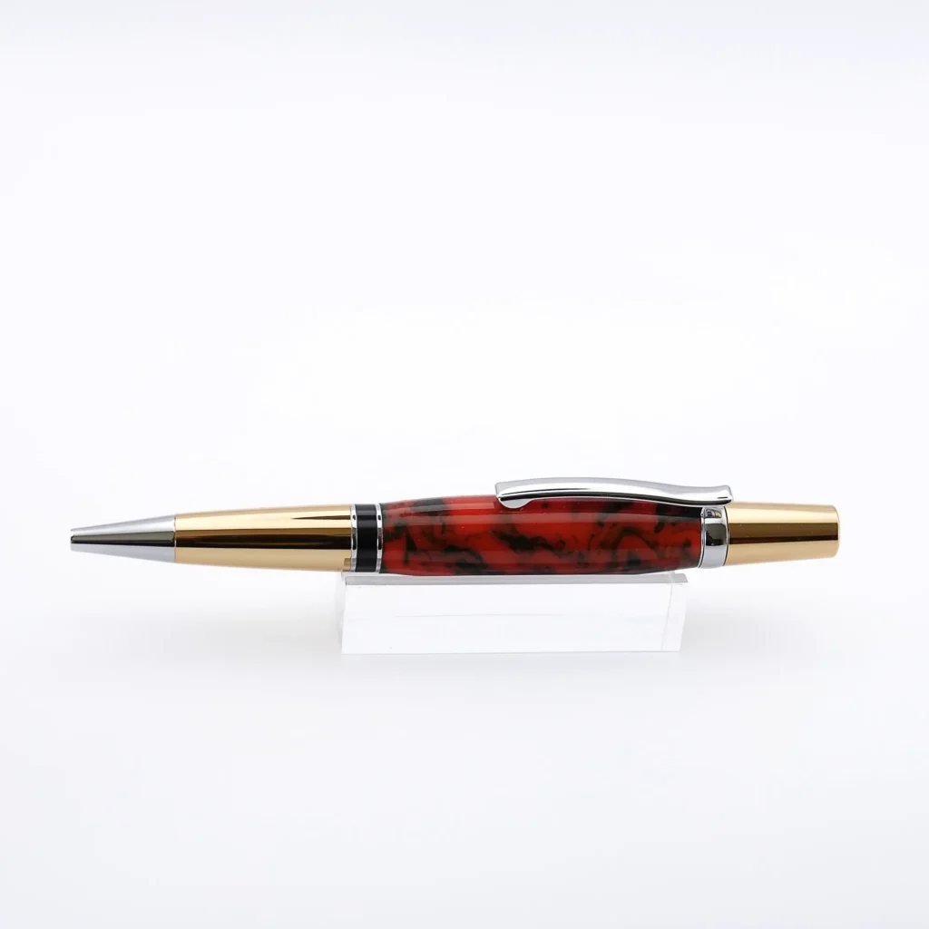 Red and Black Ballpoint Pen with Gold Plated Fittings and Black Centre Ring (1171)